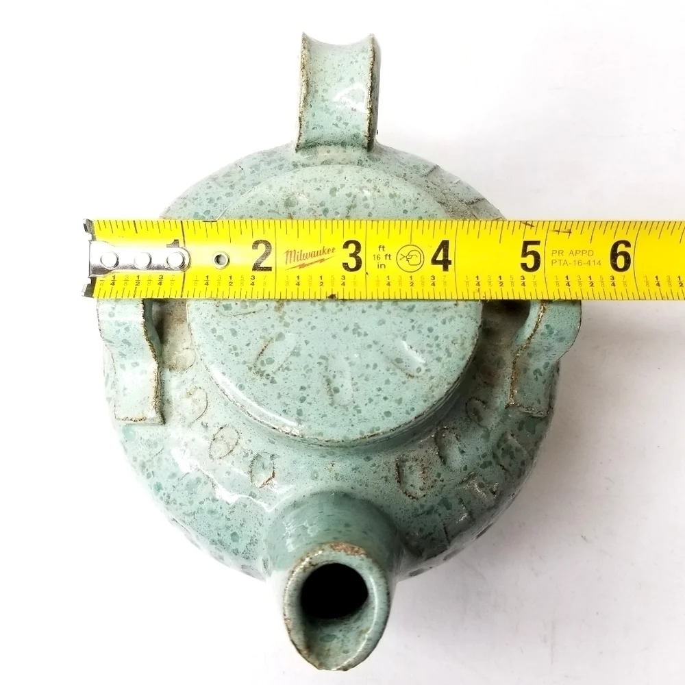 Rare Unique Vintage Art Pottery Green TeaPot , Artist Signed 12/25/75
